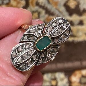 Vintage Statement Diamond and Emerald Ring